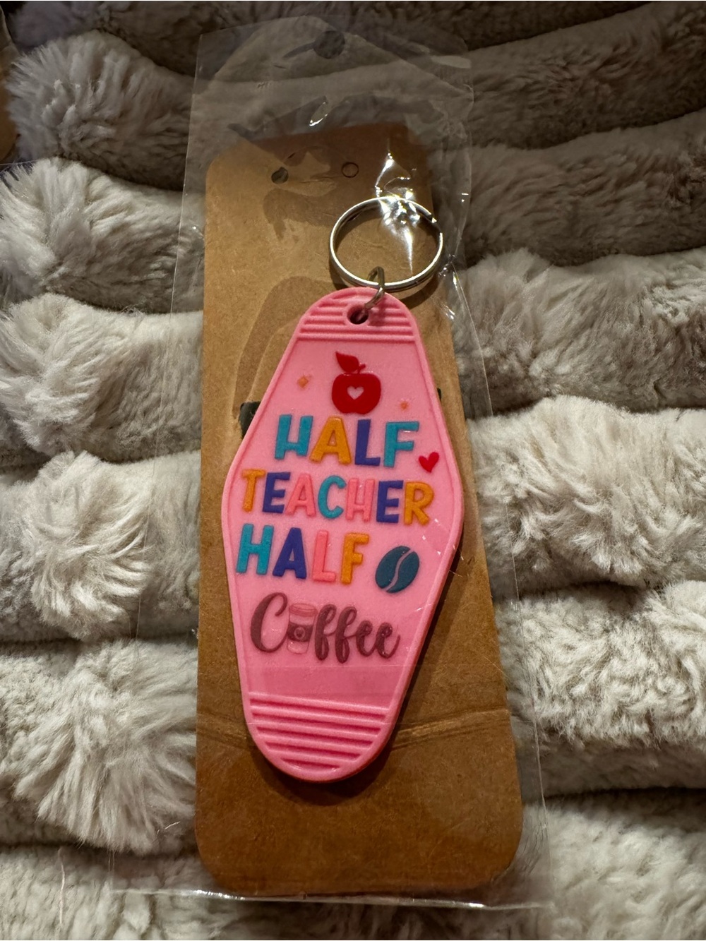 Pink "Half Teacher Half Coffee" Hotel Keychain